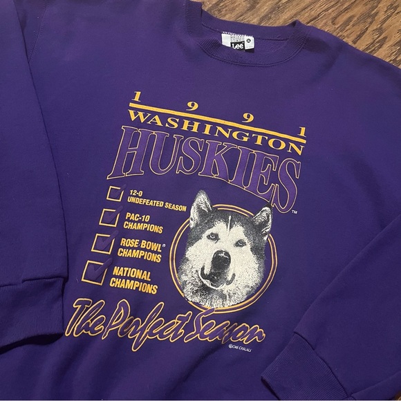 Washington Huskies Sweatshirt 1991 The Perfect Season VTG Lee Heavyweight XL - Picture 1 of 4